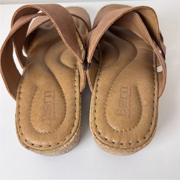 Born Boc Sandal‎ Wedge Women's 8 M Brown Tan Leather Comfort Slip-On - Picture 5 of 7